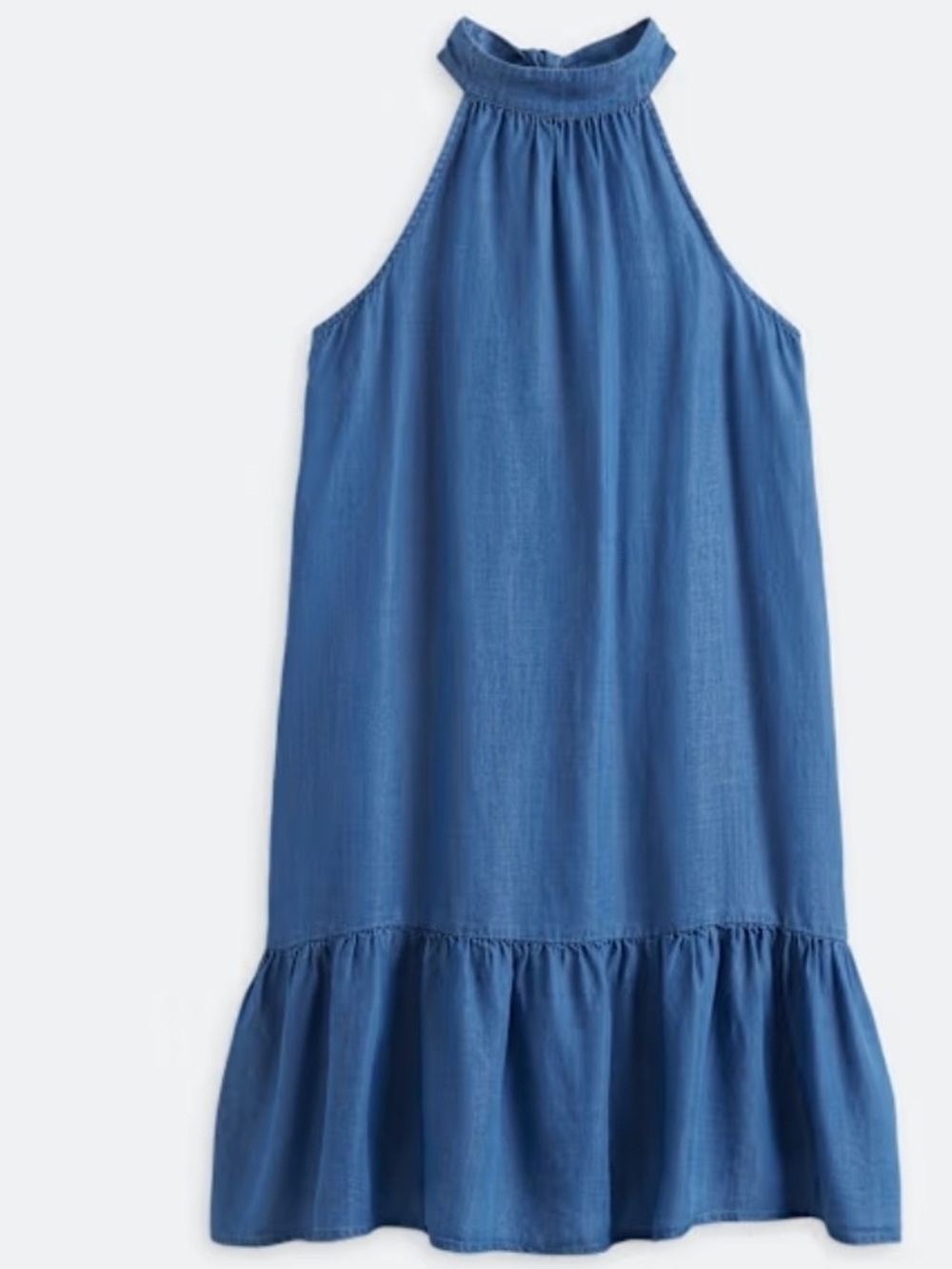 Market & Spruce Light Blue Denim Hallie Halter  Ruffle-Trimmed Dress Sz Med